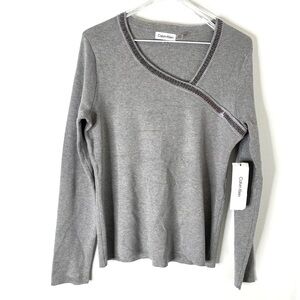 Calvin Klein Grey Silver Sequin Wrap Knit Sweater NWT